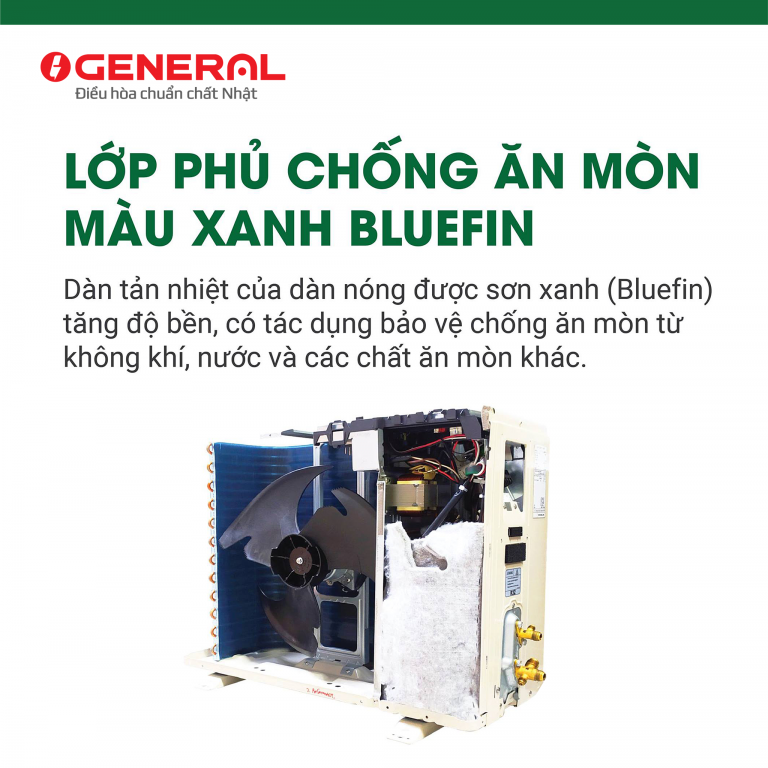 Điều hòa General Dàn tản nhiệt chống ăn mòn màu xanh Bluefin