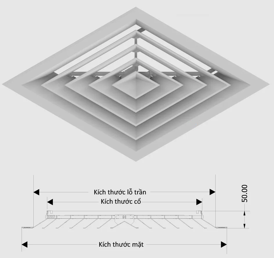 Kích thước cửa gió điều hoà âm trần khuếch tán